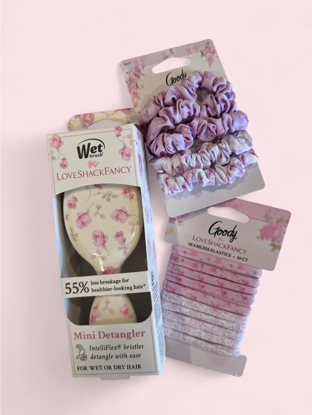 LoveShackFancy Hair Bundle: Brush, 5ct Scrunchies & 10 ct Seamless Hair Ties